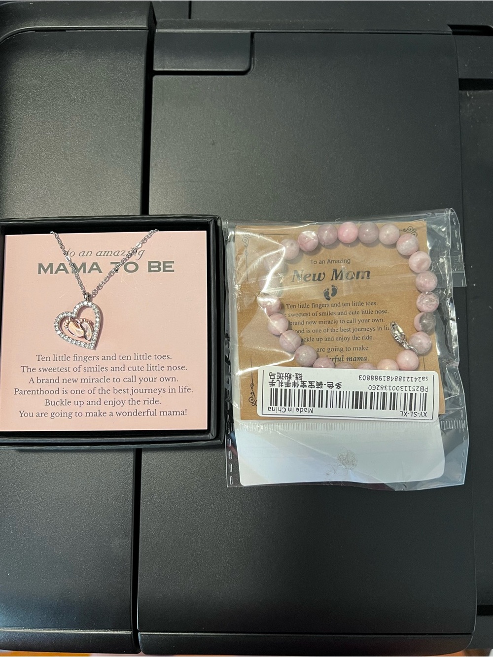 Mama To Be Pink Heart Pendant Necklace and Pink Beaded Bracelet Set